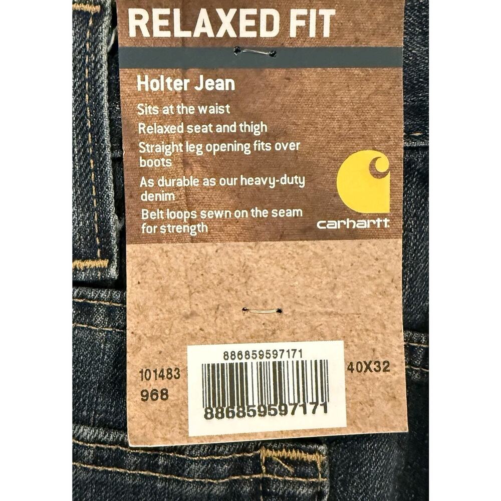 Mens Carhartt Holter Jeans 40 X 32 Relaxed Fit Straight Leg Denim Bed Rock NWT - Picture 2 of 10